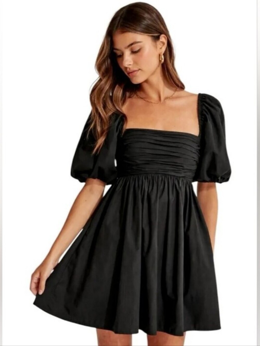 Abercrombie & Fitch Women's Black Emerson Poplin Puff Sleeve Mini Dress Sz XSP - Picture 1 of 5